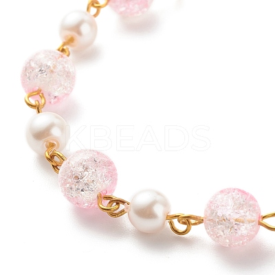 Bling Glass & Imitation Pearl Round Beaded Bracelet for Women BJEW-JB08591-1