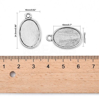 Tibetan Style Antique Silver Alloy Flat Oval Pendant Cabochon Settings TIBEP-M022-36AS-1