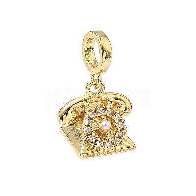 Brass Micro Pave Clear Cubic Zirconia and ABS Imitation Pearl European Dangle Charms KK-Q068-12G-1