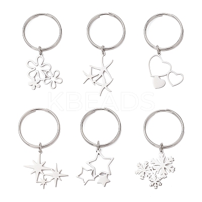 6Pcs 201 Stainless Steel Keychain KEYC-JKC01184-1