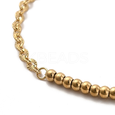Ion Plating(IP) 304 Stainless Steel Round Beaded Link Bracelet with Oval Link Chains for Women BJEW-G667-09G-1