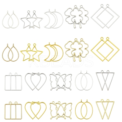 20Pcs 10 Styles Rack Plating Alloy Open Back Bezel Pendants FIND-YW0008-71-1
