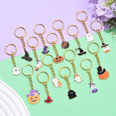 16Pcs Alloy Enamel Keychains KEYC-YW00217-1