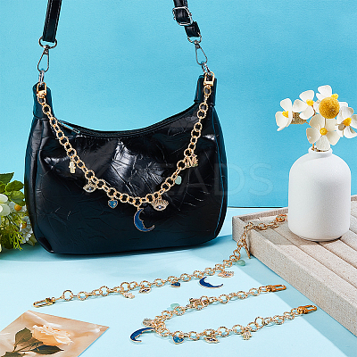 3Pcs Moon Eye Alloy Enamel with Rhinestone Charm Aluminum Cable Chain Bag Decorative Chains HJEW-NB00285-1