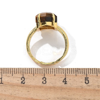 Hexagon Natural Tiger Eye Finger Rings RJEW-B113-02G-05-1