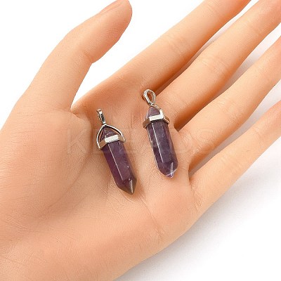 2Pcs Natural Amethyst Double Terminated Pointed Pendants G-YW0002-05B-1