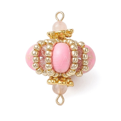 Dyed Synthetic Imperial Jasper & Handmade Glass Seed Beaded Rhombus Connector Charms PALLOY-MZ00960-03-1