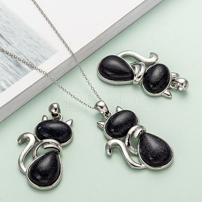 Synthetic Blue Goldstone Kitten Pendants X-G-P352-B03-1