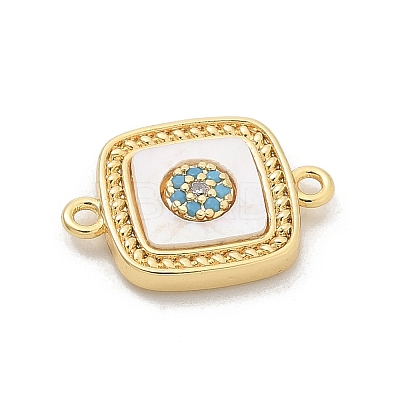 Brass Micro Pave Clear Cubic Zirconia Connector Charms KK-M303-04G-03-1