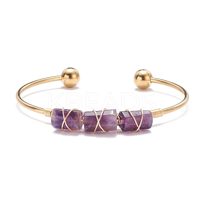 Natural Mixed Stone Beads Wrapped Cuff Bangle BJEW-JB07471-1