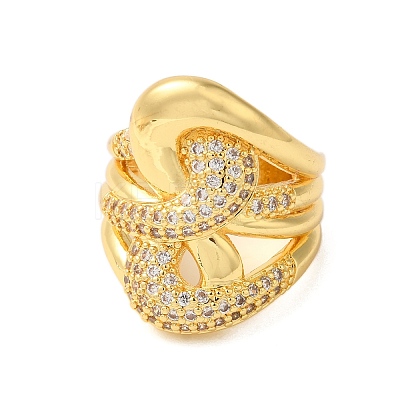 Adjustable Brass Micro Pave Clear Cubic Zirconia Open Cuff Rings for Women RJEW-A048-03G-1
