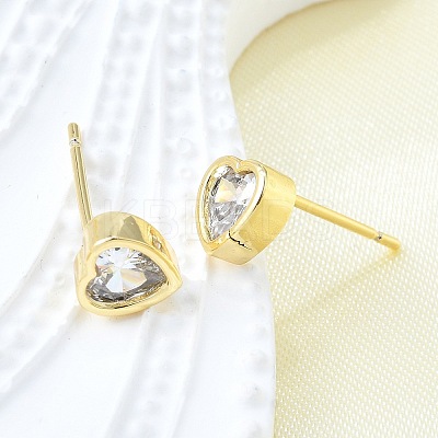 Brass Micro Pave Clear Cubic Zirconia Stud Earrings for Women EJEW-F363-02G-1