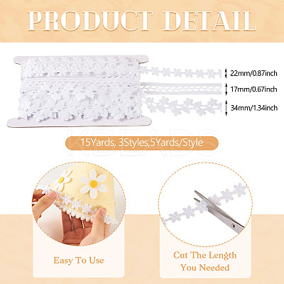 15Yards 3 Styles Polyester Hollow Leaf Ribbons OCOR-TA0002-79B-1