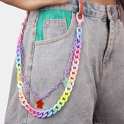 Alloy Resin Layered Flower Tassel Trousers Chains WG5186E-03-1