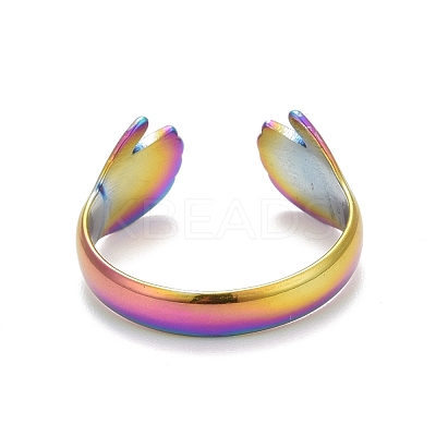 Ion Plating(IP) Rainbow Color 304 Stainless Steel Double Hand Hug Open Cuff Ring for Women RJEW-C025-08A-M-1