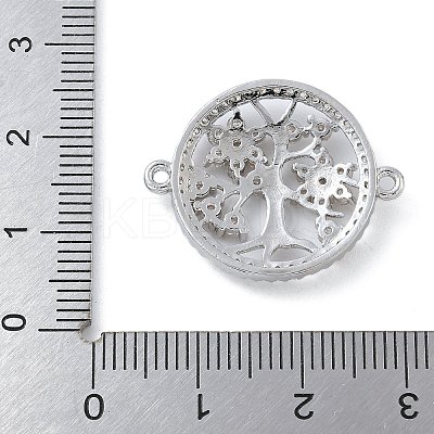 Rack Plating Brass Clear Cubic Zirconia Flat Round with Tree Connector Charms KK-A234-033P-1