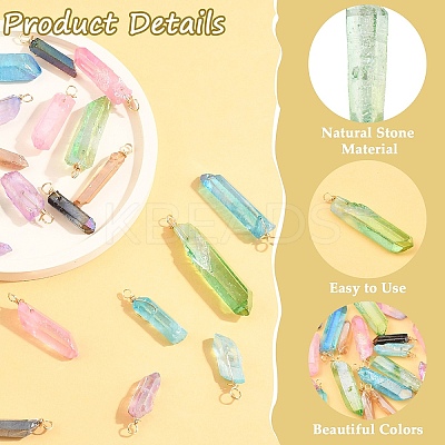 24Pcs 8 Styles Electroplated Natural Quartz Crystal Pendants PALLOY-YW00122-1