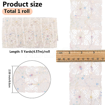 5Yards Polyester Flower Lace Ribbons with Paillettes OCOR-GF0005-24C-1
