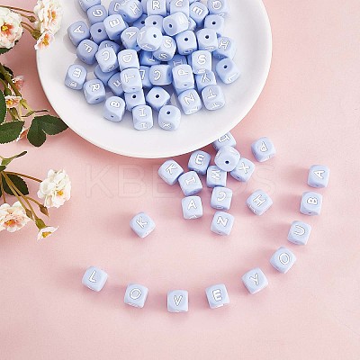 20Pcs Blue Cube Letter Silicone Beads 12x12x12mm Square Dice Alphabet Beads with 2mm Hole Spacer Loose Letter Beads for Bracelet Necklace Jewelry Making JX434P-1