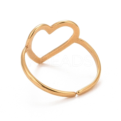 Ion Plating(IP) 304 Stainless Steel Open Heart Cuff Ring for Women RJEW-C025-22G-1