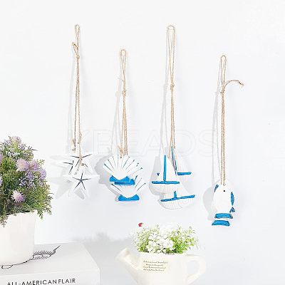 12Pcs 3 Styles Mediterranean Style Natural Wood Pendant Ornaments AJEW-PH0001-55-1