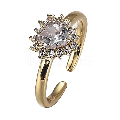 Brass Micro Pave Clear Cubic Zirconia Cuff Rings RJEW-P006-09G-1