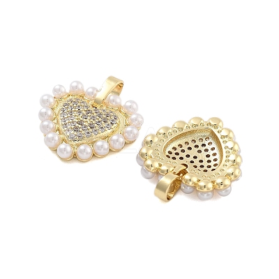 Brass Pave Clear Cubic Zirconia With ABS Imitation Pearl Beads Pendants KK-U009-03G-1