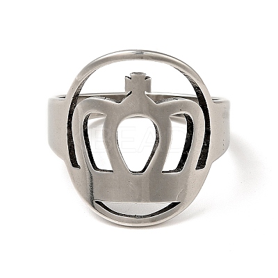 Non-Tarnish 201 Stainless Steel Crown Thick Finger Ring for Women RJEW-G266-39P-1