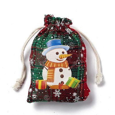 Christmas Theme Rectangle Jute Bags with Jute Cord LS-ABAG-E006-01D-1