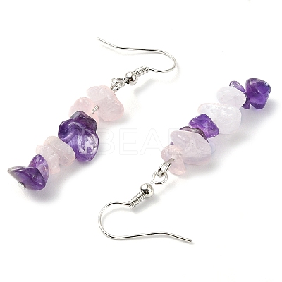 Natural Rose Quartz & Amethyst Chip Dangle Earrings Set EJEW-JE06246-01-1