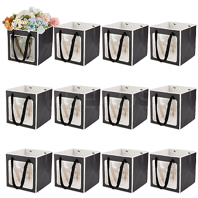 Square Paper Gift Tote Bags with Plastic Visible Window ABAG-WH0051-10B-1