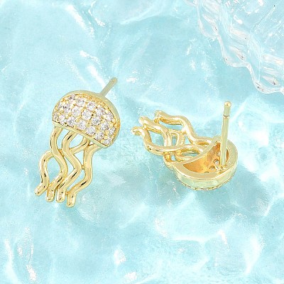 Brass Micro Pave Cubic Zirconia Stud Earrings EJEW-G471-19P-1
