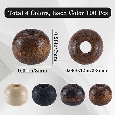 400Pcs 4 Styles Natural Wood Beads WOOD-GF0002-15A-1