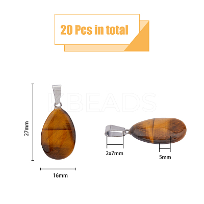 Teardrop Natural Tiger Eye Pendants G-HY0001-12-1