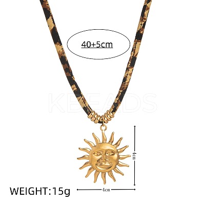 304 Stainless Steel Pendant Polyester Leopard Print Cord Necklaces for Women FS-WG8EA49-01-1