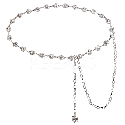 1Pc Iron Rhinestone Sparkling Flower Link Chains Belt with Alloy Cable Chains AJEW-FG0003-49-1