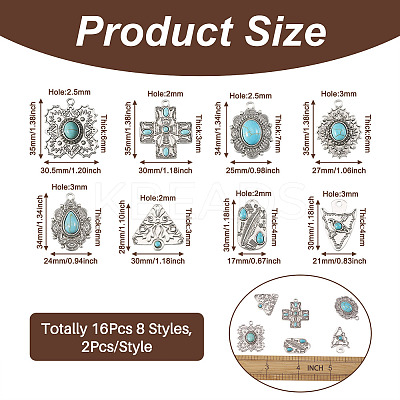 16Pcs 8 Styles Synthetic Turquoise Pendants FIND-TA0002-15-1