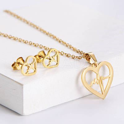201 Stainless Steel Pendant Necklace & Stud Earring Sets FS-WGB816B-27-1