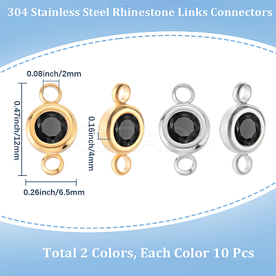 20Pcs 2 Colors 304 Stainless Steel Jet Rhinestone Links/Connectors STAS-BBC0009-18-1