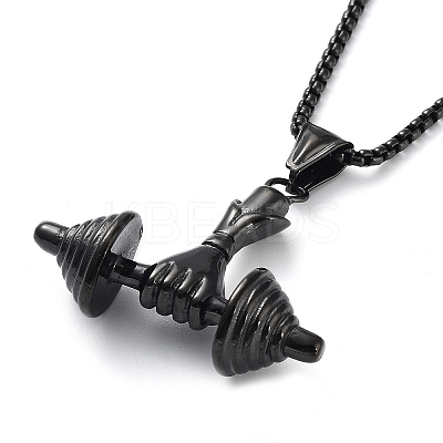 PVD Vacuum Plating 304 Stainless Steel Dumbbell Pendant Necklaces NJEW-Z023-01EB-1
