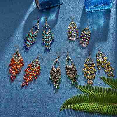 5Pair 5 Style Horse Eye & Ring Chandelier Earrings EJEW-SW00008-1