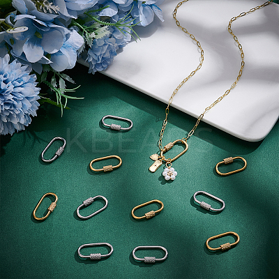 12Pcs 2 Colors 304 Stainless Steel Screw Carabiner Lock Charms STAS-UN0064-17-1