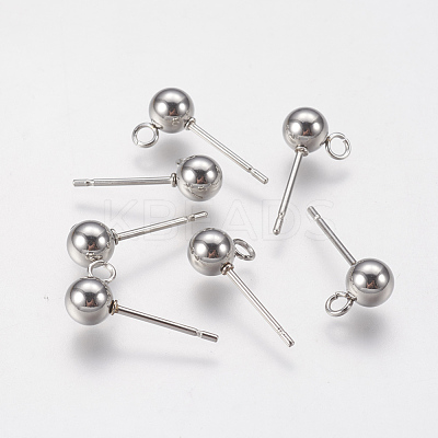 Non-Tarnish 202 Stainless Steel Ball Stud Earring Findings STAS-F141-06P-5mm-1