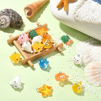 20Pcs 10 Styles Ocean Theme Resin Pendants RESI-CJ0003-52-1