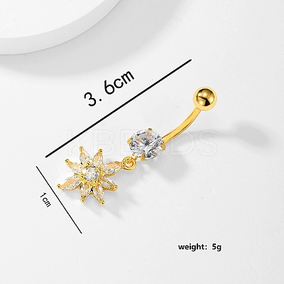 Flower 201 Stainless Steel Clear Cubic Zirconia Belly Button Rings for Women WS6674-1