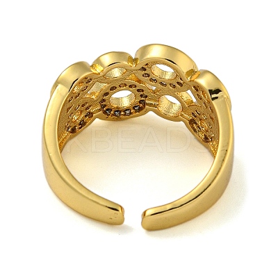 Round Brass Micro Pave Cubic Zirconia Wide Open Cuff Rings for Women RJEW-Z050-20G-1