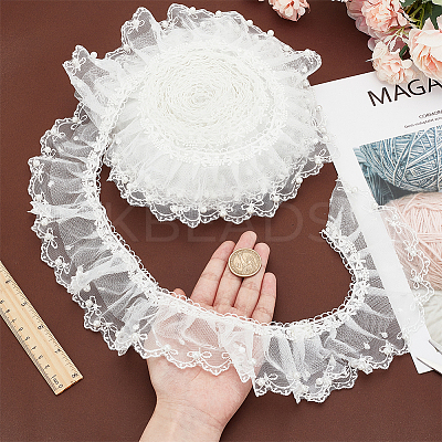 4 Yards Polyester Pleated Bowknot Lace Ribbons OCOR-WH0086-63-1