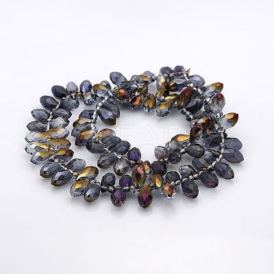 Half Plated Faceted Teardrop Electroplate Glass Pendants Beads Strands GLAA-A023A-HP01-1