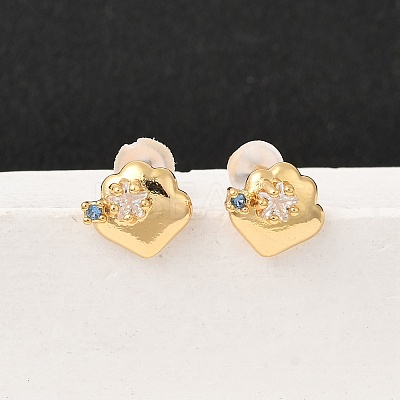 Brass Micro Pave Clear Cubic Zirconia Heart Stud Earrings EJEW-C158-12G-1