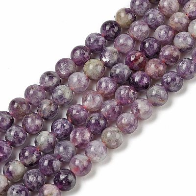 Natural Lepidolite/Purple Mica Stone Beads Strands G-B133-A01-12MM-1